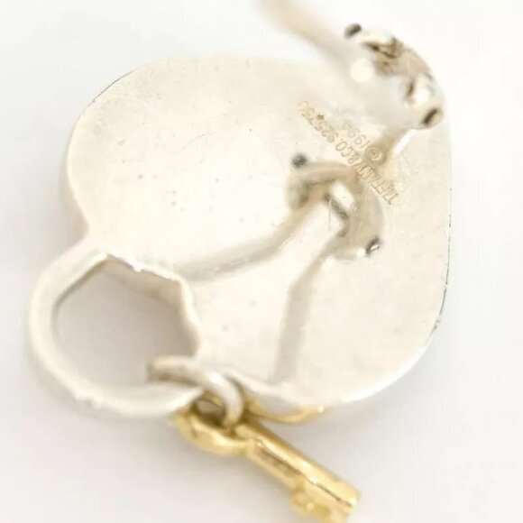 Tiffany & Co. Heart Key Padlock Clip-On Earrings Silver 925 & 18k Gold 750 Auth - Picture 2 of 16